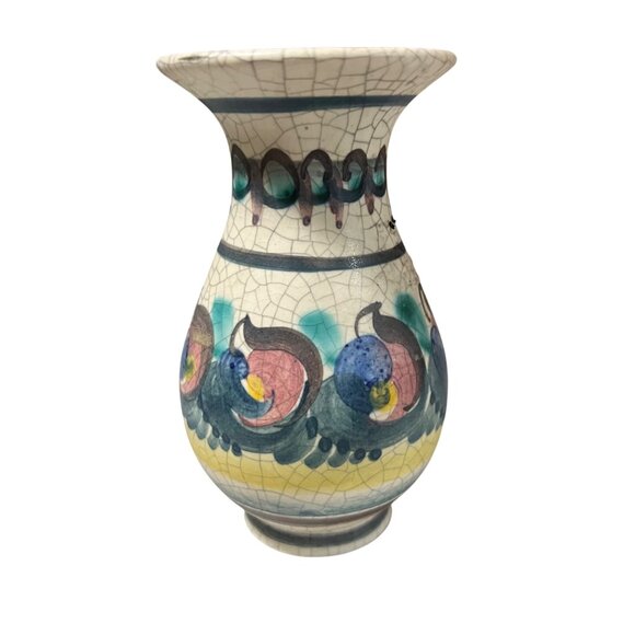 Vintage Hand-Painted Floral Vase Crackle Glaze Ceramic Collectible Small Accent - Picture 1 of 4